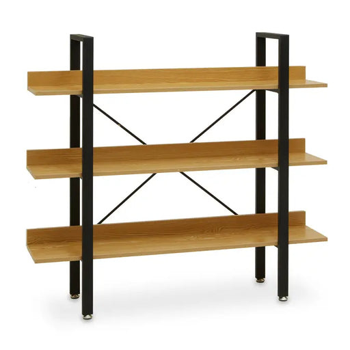 Laxton 3 Tier Shelf Unit, Light Yellow, Wooden Shelf, Black Metal Frame, Rectangular, Open Shelf
