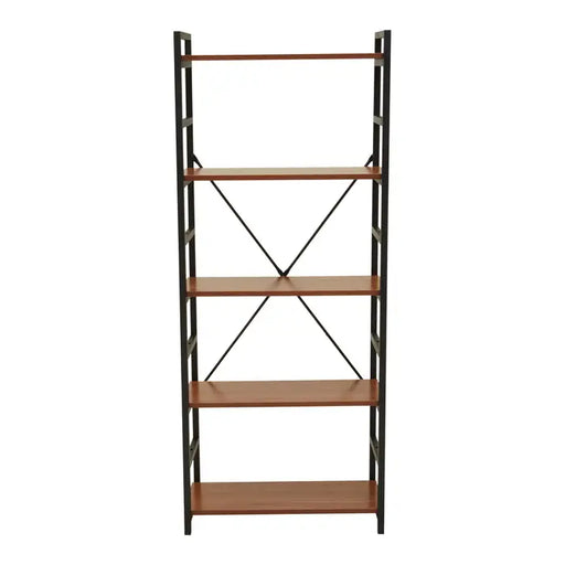 Laxton Rectangular Shelf Unit, 5 Tier Wooden Shelf, Black Metal Frame, Red Pomelo, Open Shelf 
