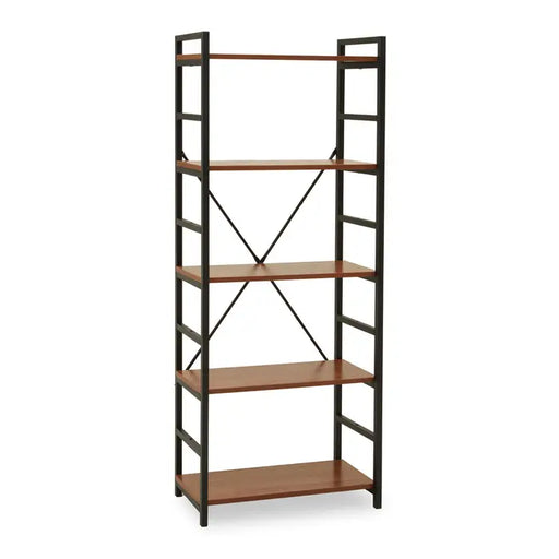 Laxton Rectangular Shelf Unit, 5 Tier Wooden Shelf, Black Metal Frame, Red Pomelo, Open Shelf 