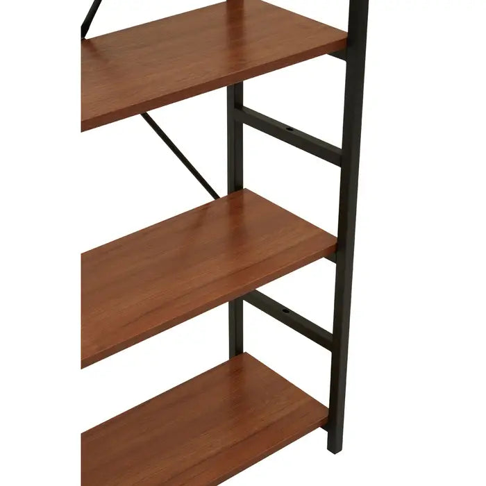 Laxton Rectangular Shelf Unit, 5 Tier Wooden Shelf, Black Metal Frame, Red Pomelo, Open Shelf