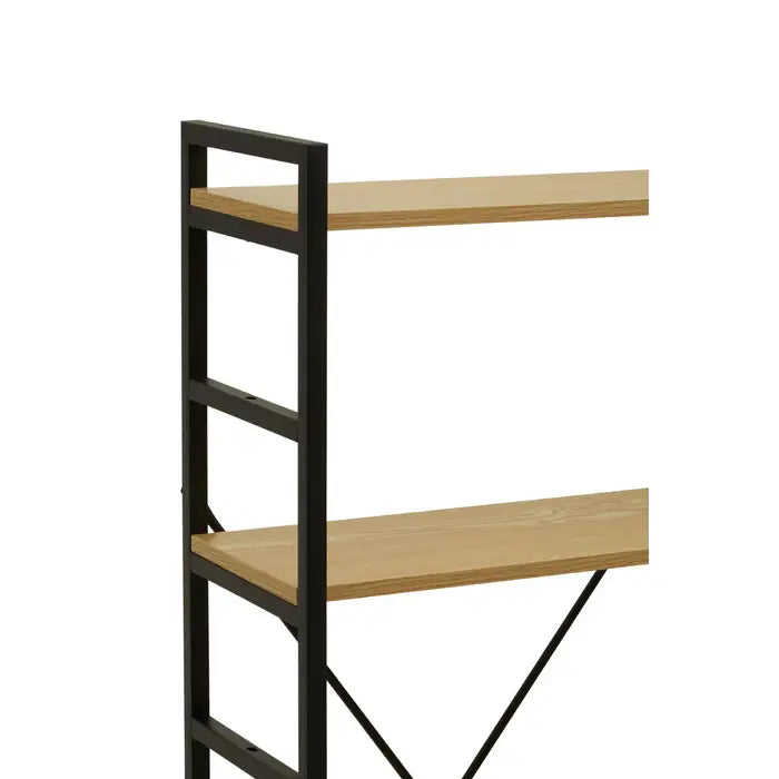 Laxton 5 Tier Shelf Unit, Light Yellow, Black Metal Frame, Wooden Shelf, Rectangular, Open Shelf