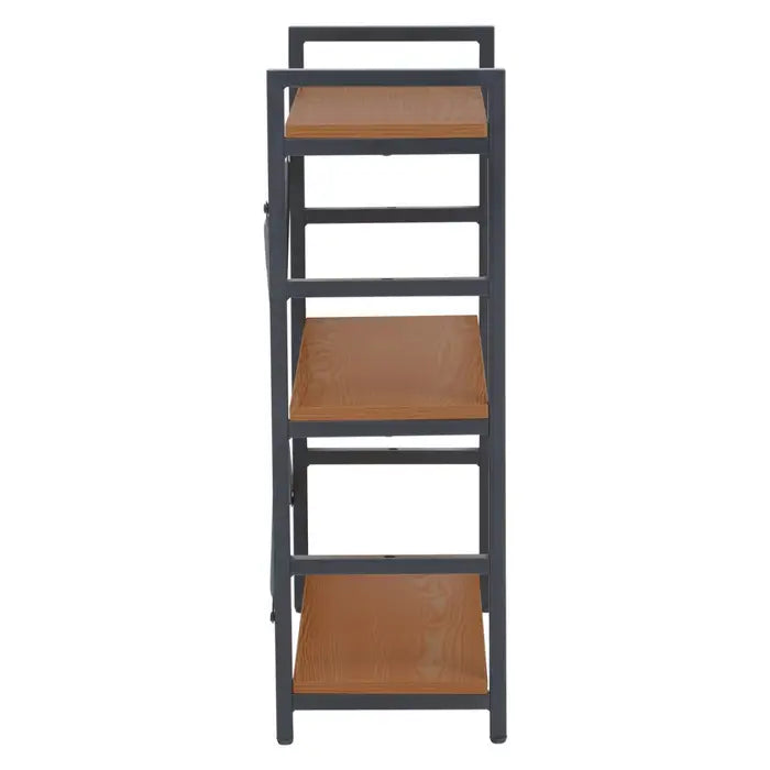 Laxton 3 Tier Shelf Unit, Rectangular, Black Metal Frame, Wooden Shelf, Open Shelf