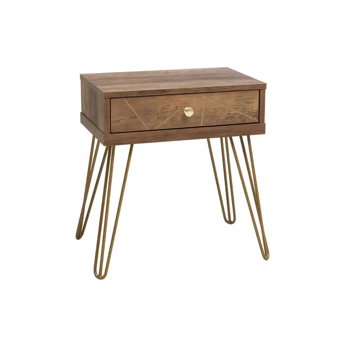 Flori Side Table, One Draw, Metal Legs, Wood Veneering Top