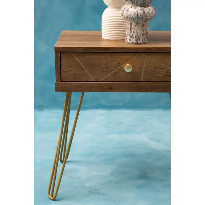 Flori Side Table, One Draw, Metal Legs, Wood Veneering Top
