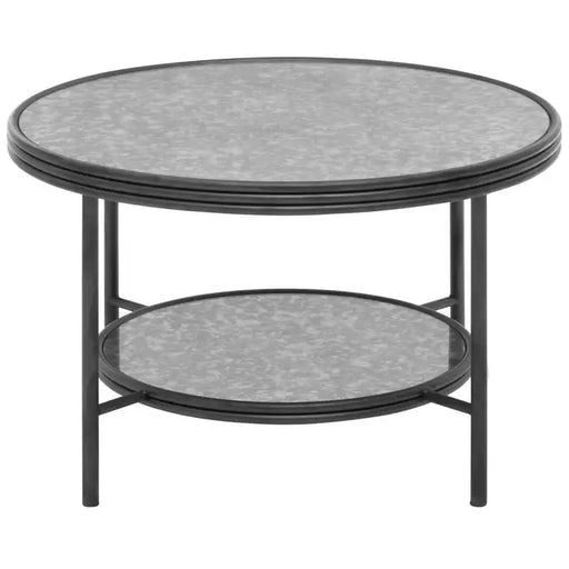 Xania Coffee Table, Metal Frame, Silver,  Mirrored Glass Top, Lower Shelf 