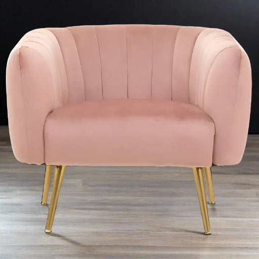 Larissa Low Back Accent Armchair, Pink Velvet, Gold Legs