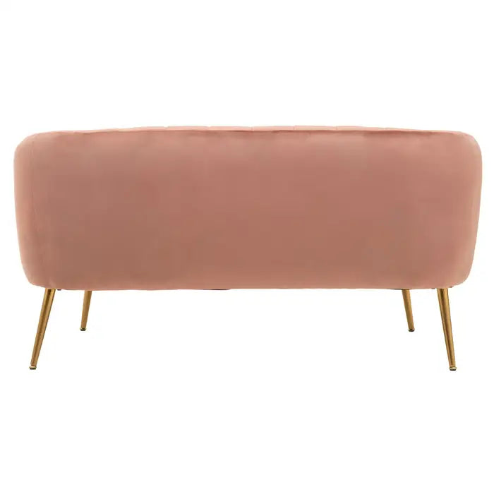 Larissa Two Seater Sofa, Foam Padded Seat, Pink Velvet, Gold Metal Legs