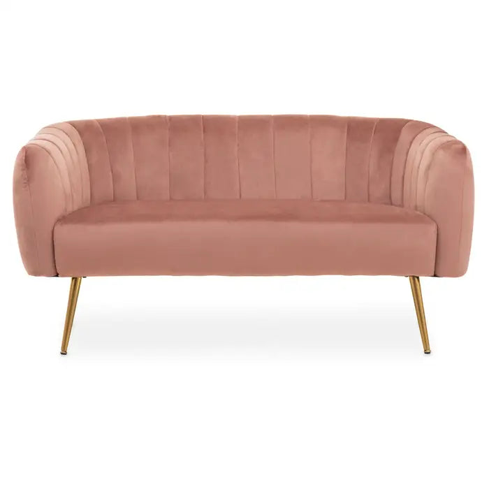 Larissa Two Seater Sofa, Foam-Padded Seat, Pink Velvet, Gold Metal Legs