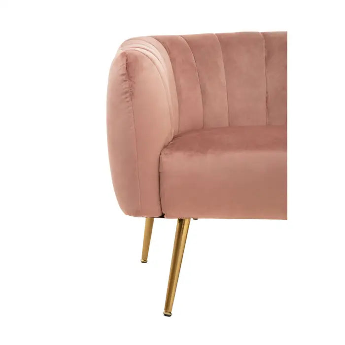 Larissa Two Seater Sofa, Foam Padded Seat, Pink Velvet, Gold Metal Legs