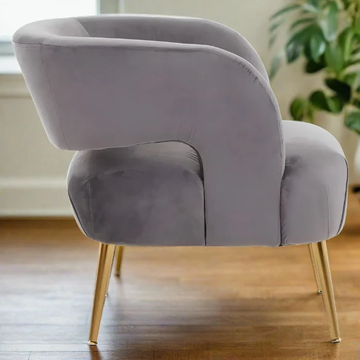 Larissa Accent Chair, Grey Velvet, Gold Legs