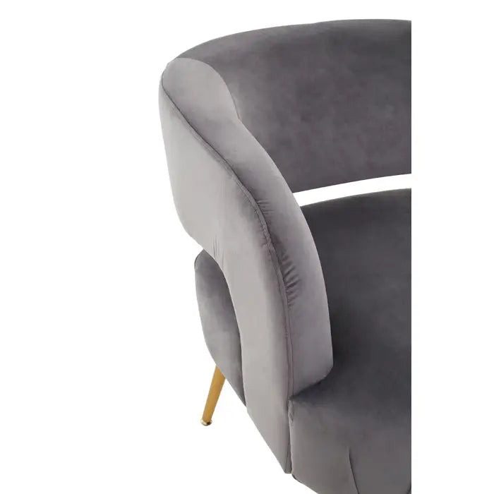 Larissa Accent Chair, Grey Velvet, Gold Legs