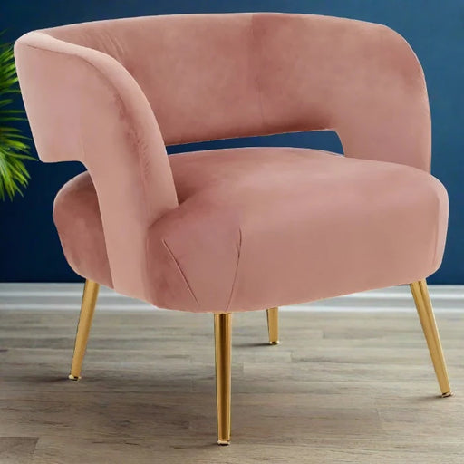 Larissa Accent Chair, Pink Velvet, Gold Legs