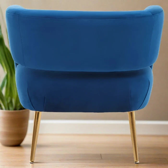 Larissa Accent Chair, Blue Velvet, Gold Legs