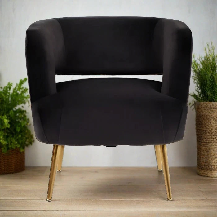 Larissa Accent Chair, Black Velvet, Gold Legs