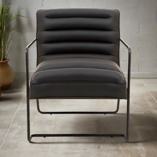 Fulton Accent Chair, Black Leather, Black Metal 