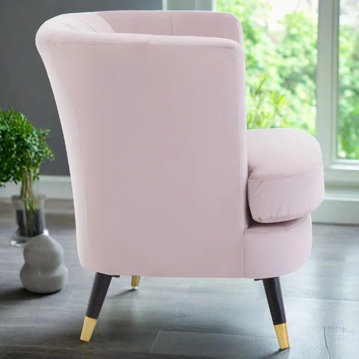 Albany Accent Chair, Pink Velvet, Black, Gold Legs