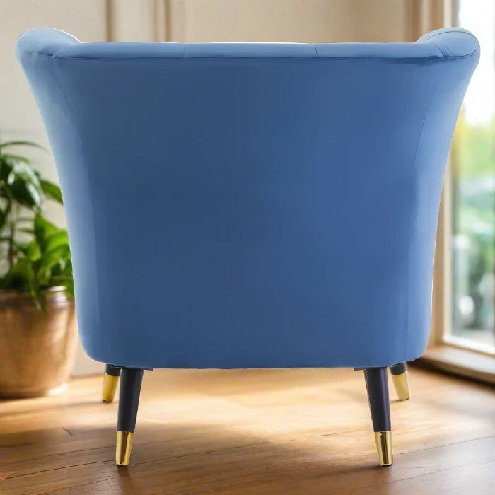 Albany Accent Chair, Blue Velvet, Black, Gold Legs
