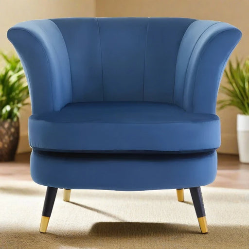 Loretta Accent Chair, Blue Velvet, Black, Gold Legs
