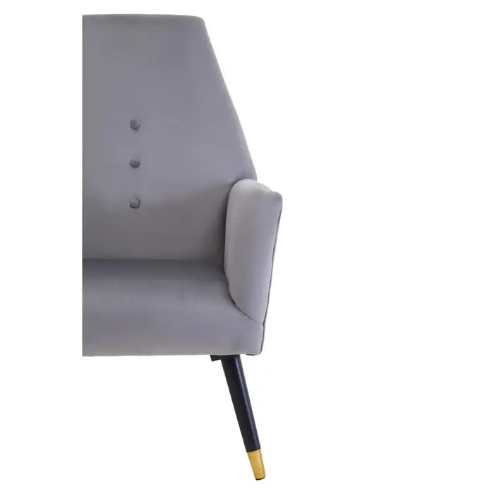 Langton Accent Armchair, Grey Velvet, Button Detailing, Black, Gold Legs