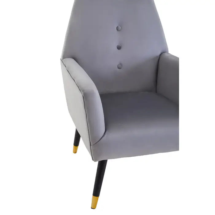 Langton Accent Armchair, Grey Velvet, Button Detailing, Black, Gold Legs