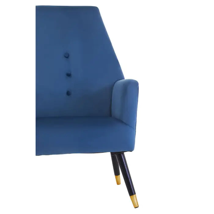 Langton Accent Armchair, Blue Velvet, Button Detail, Black, Gold Legs