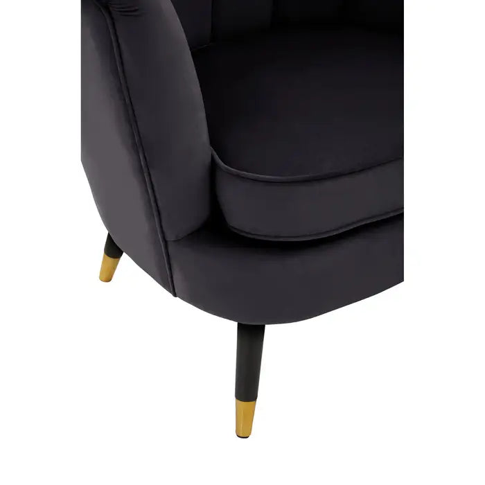 Albany Accent Chair, Tuffed Black Velvet, Black, Gold Legs