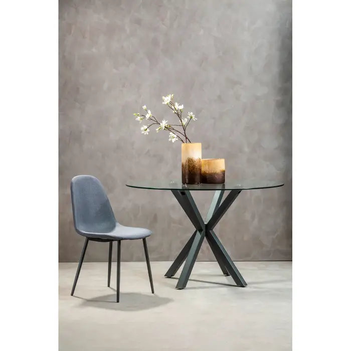 Salford Dining Chair In Grey Fabric & Grey Metal Legs