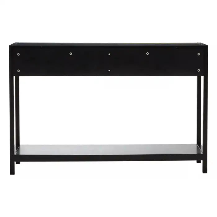 Sherman Console Table, Black Wooden, Natural Rattan, 2 Drawer