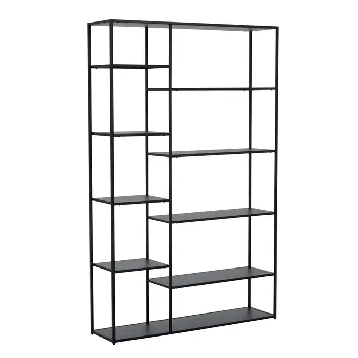 Zero Floor Shelf Unit, Black Metal , Rectangular Frame, Multi Level Shelves