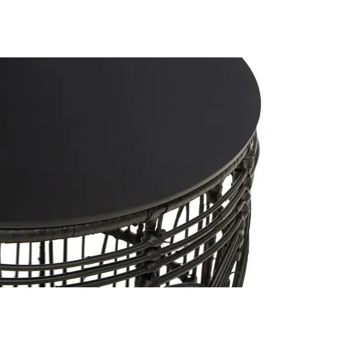 Round Side Table, Drum Shaped Stool, Black Rattan
