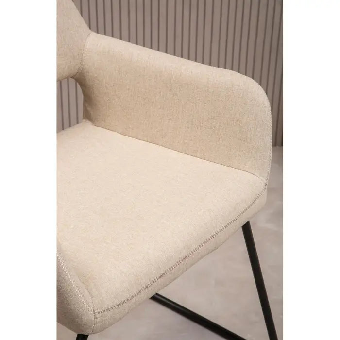 Stockholm Dining Chair In Natural Fabric & Black Metal Frame