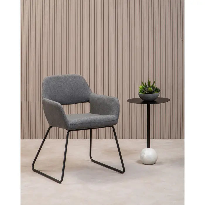 Stockholm Dining Chair In Grey Fabric & Black Metal