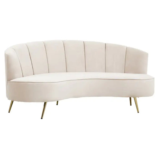 Hasna 3 Seater Sofa, Cream Velvet, Metal Legs Gold Finish, Clean Line Stitching