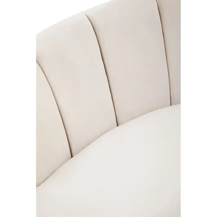 Hasna 3 Seater Sofa, Cream Velvet, Metal Legs Gold Finish, Clean Line Stitching