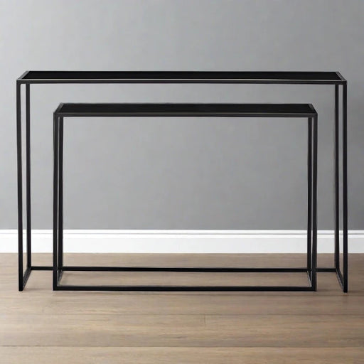 Avento Nesting Console Tables, Metal Frame, Mirrored glass, Black, Set Of Two