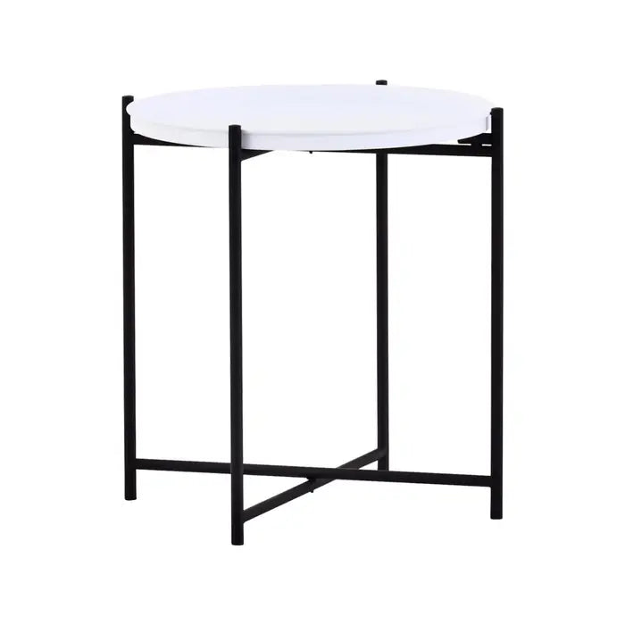 Trosa Side Table, White Round Top, Black Iron Legs
