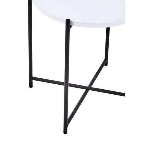 Trosa Side Table, White Round Top, Black Iron Legs