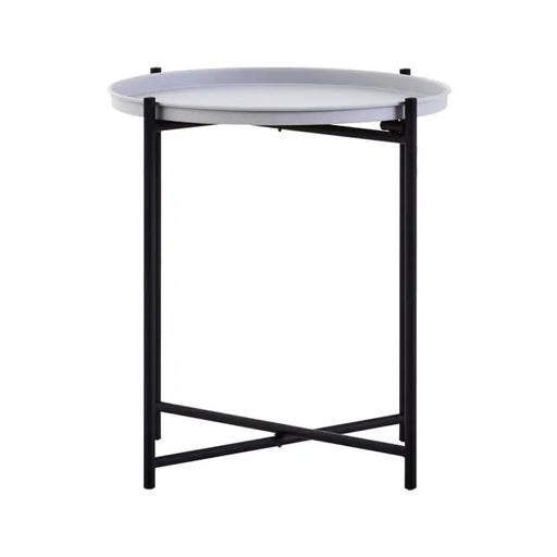 Trosa Side Table, Grey Round Top, Black Iron Legs