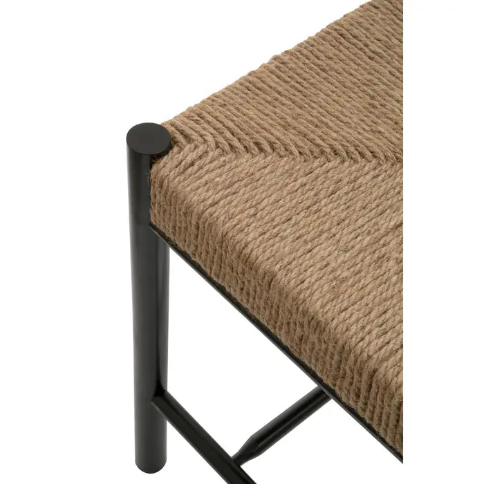 Crofton Boho Bench, Black Wood Frame, Natural Rope Seat - Small