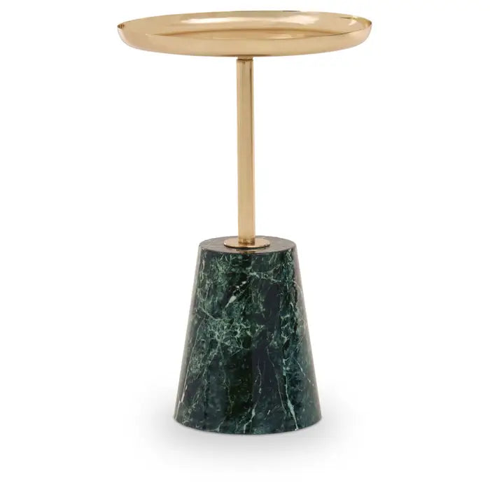 Avola Side Tables, Gold  Metal Round Top, Green Marble Effect Base