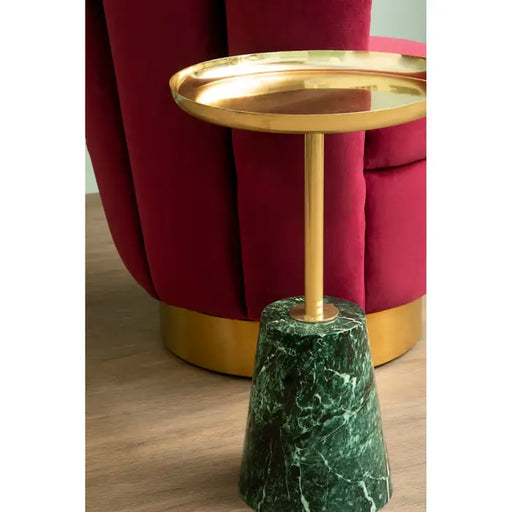 Avola Side Tables, Gold  Metal Round Top, Green Marble Effect Base 