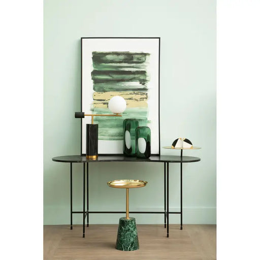 Avola Side Tables, Gold  Metal Round Top, Green Marble Effect Base 