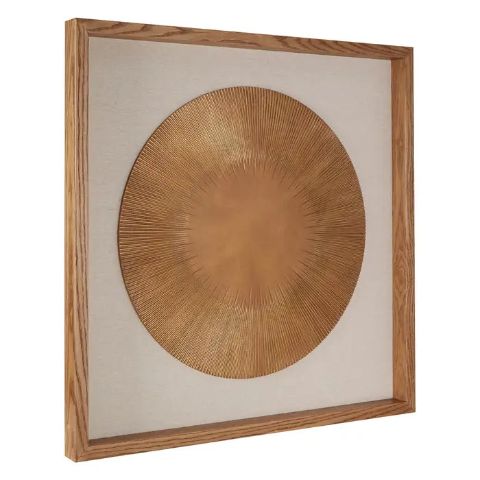 Framed Two Tone Gold And Beige Round Carving Wall Art