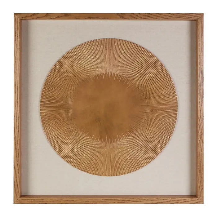 Framed Two Tone Gold And Beige Round Carving Wall Art