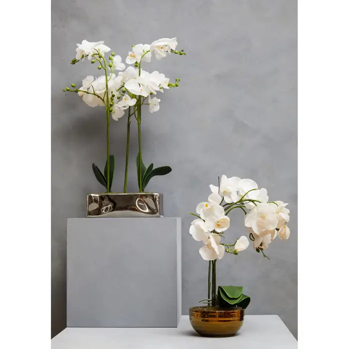 Artificial Fiori White Orchid Plant in Gold Pot