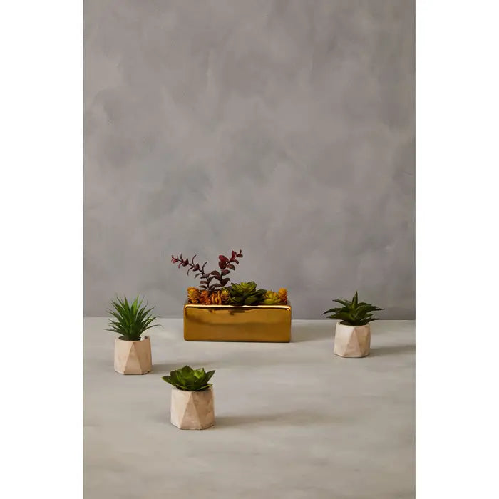 Artificial Mixed Succulents Fiori with Ceramic Gold Pot