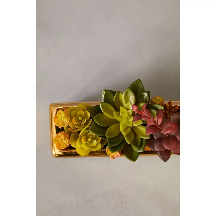 Artificial Mixed Succulents Fiori with Ceramic Gold Pot