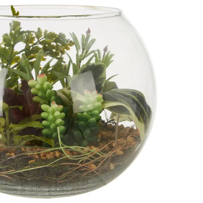 Artificial Fiori Large Glass Pot Mixed Succulent