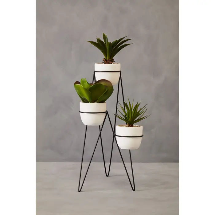 Artificial Fiori Set of 3 Succulents with Metal Stand