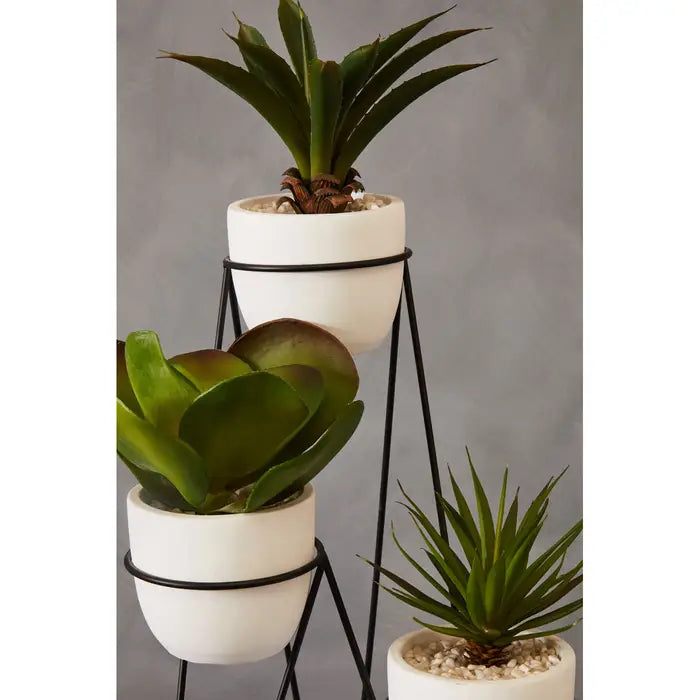 Artificial Fiori Set of 3 Succulents with Metal Stand